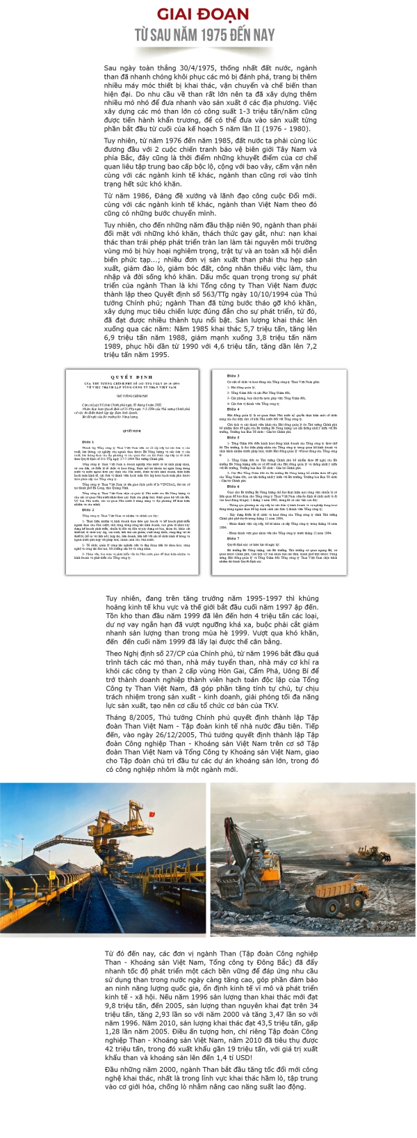 Sơ lược lịch sử hình thành và phát triển ngành than Việt Nam